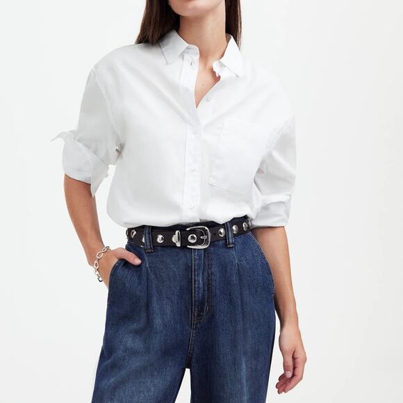 Madewell Relaxed Fit Long Sleeve Button-Up Shirt In Eyelet White Size XL - Picture 1 of 9
